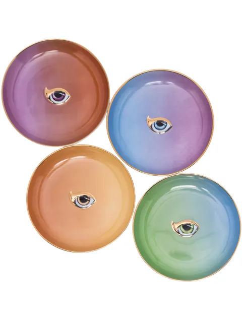 L'Objet Lito set of four porcelain plates Blue LXL15