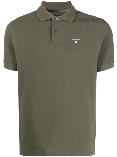 Barbour tartan-trim embroidered-logo polo shirt Green MML00120L51