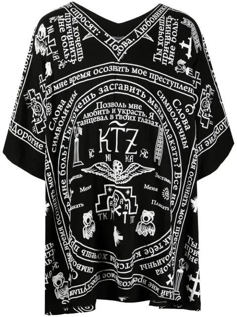 KTZ church print kaftan shirt Black AW21TS18CH