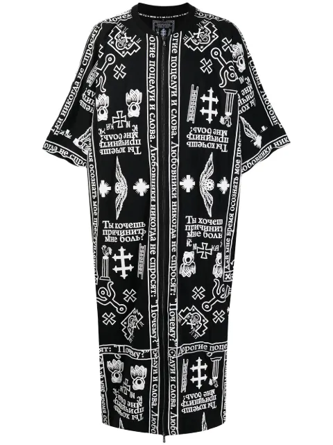 KTZ church print zipped kaftan Black AW21TS01CH