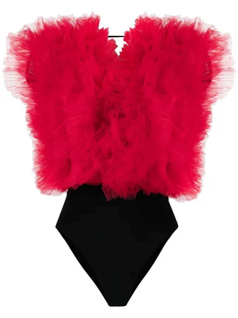 Alchemy x Lia Aram ruffled-trim sleeveless bodysuit Red LIA295
