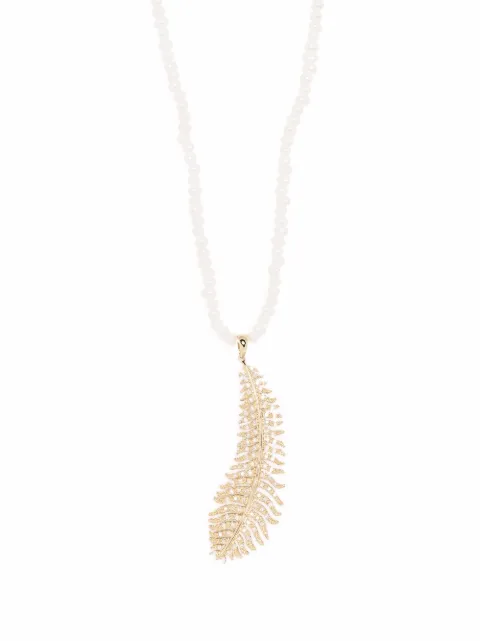 Mizuki 14kt yellow gold long Dancing pearl large diamond feather necklace Gold SBN245F
