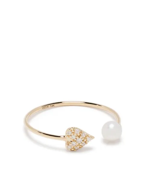 Mizuki 14kt yellow gold diamond heart and pearl ring Gold SBR90D