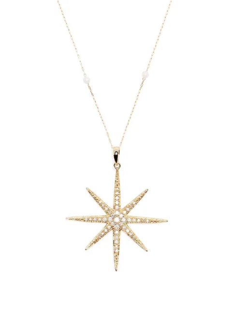 Mizuki 14kt yellow gold star diamond pearl chain necklace Gold SBN246C