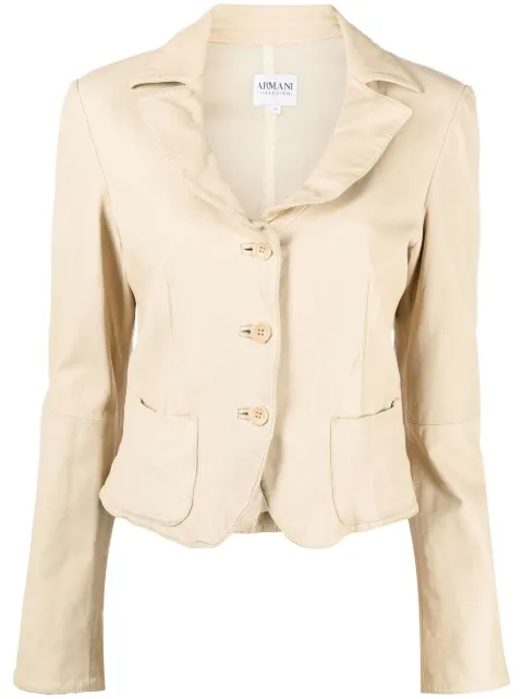 Giorgio Armani Pre-Owned 2000s notched lapels leather jacket Neutrals ARMAN390