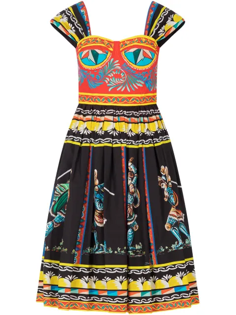 Dolce & Gabbana Carretto-print bustier midi dress Black F6WQ8TGDS11