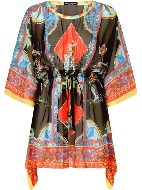Dolce & Gabbana Carretto-print chiffon kaftan Black F6F1ITGDS13