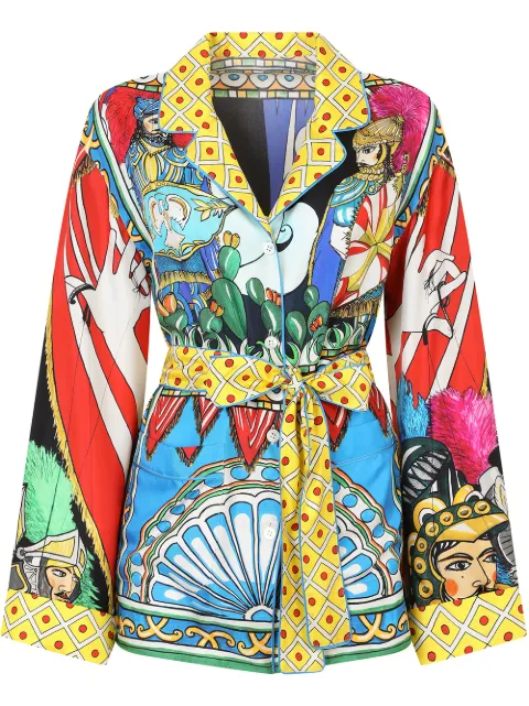 Dolce & Gabbana Carretto-print belted pajama shirt Red F5N53TGDS12