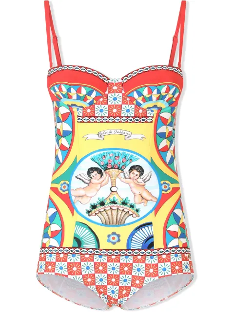 Dolce & Gabbana Carretto-print balconette swimsuit Red O9A13JFPG59