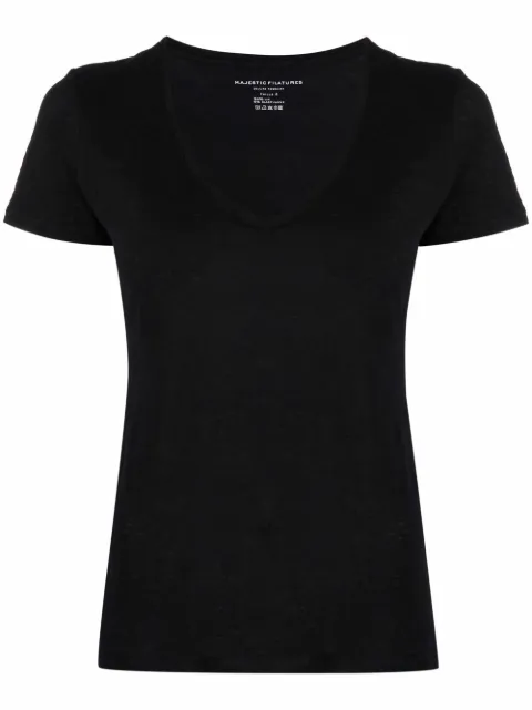 Majestic Filatures scoop neck linen-blend T-shirt Black E21M011FTS164