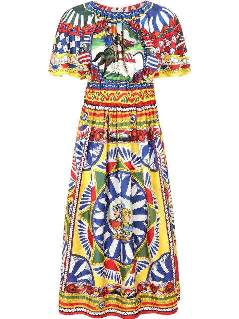 Dolce & Gabbana Carretto-print silk midi dress Red F6J3RTGDS12