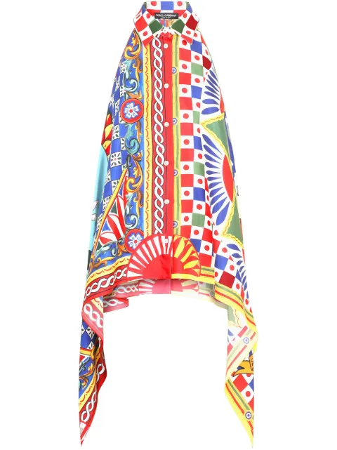 Dolce & Gabbana Carretto-print twill halterneck top Red F5N34TGDS12