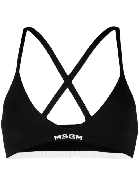 MSGM ribbed knit logo-hem bra Black 3042MDR21021747699