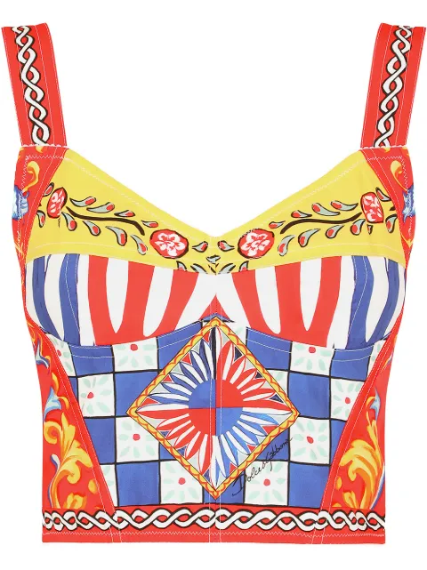 Dolce & Gabbana Carretto-print bustier top Red F7W98TGDS11