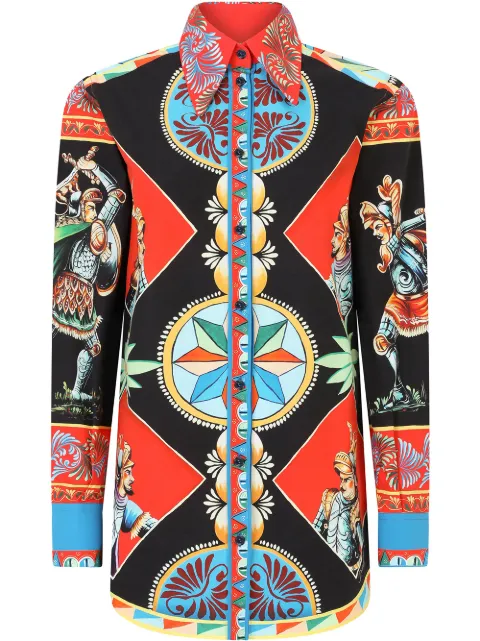 Dolce & Gabbana Carretto-print poplin shirt Black F5J51TGDS11