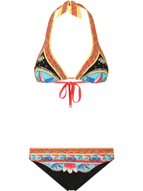 Dolce & Gabbana Carretto-print triangle bikini Black O8A75JFPG57