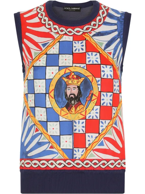 Dolce & Gabbana Carretto-print silk vest Blue FX620TJASHX