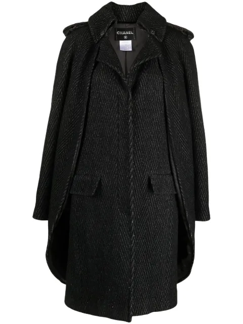 CHANEL Pre-Owned 2008 oversized herringbone layered coat Black C3800HA