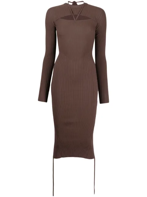 ANDREĀDAMO cut-out fitted knitted dress Brown DR03014471