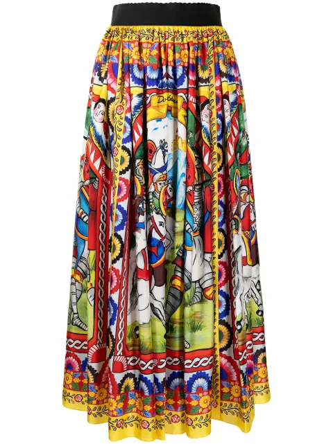 Dolce & Gabbana Carretto-print twill midi skirt Yellow F4BU6TGDS12