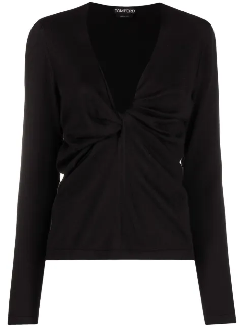 TOM FORD plunge-neck twist-detail knitted top Black MAK1046YAX087