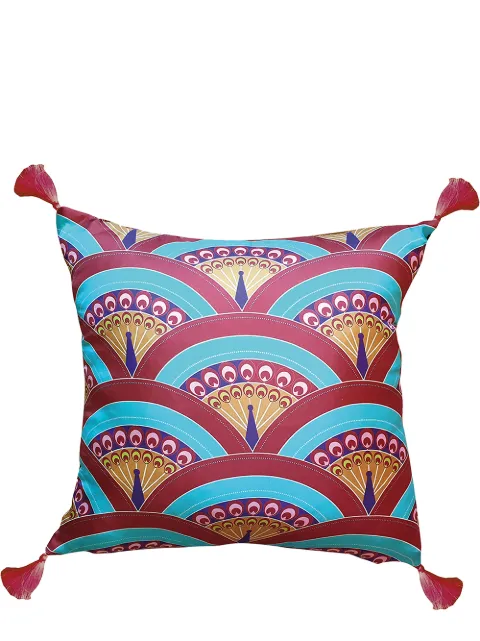Les-Ottomans peacock-print silk-blend cushion Pink MWC02