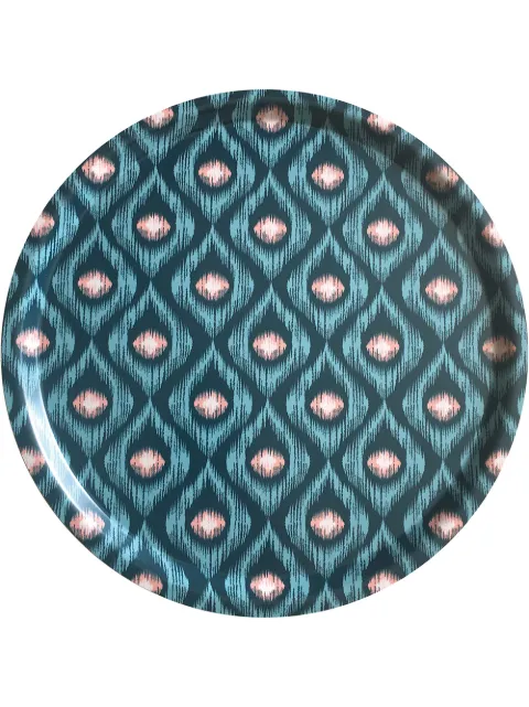 Les-Ottomans peacock-print wooden tray Green TI03