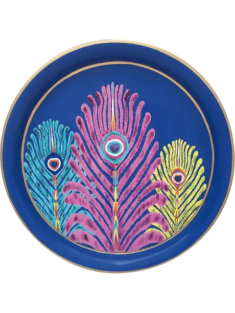 Les-Ottomans feather-print circular tray Purple MWT02