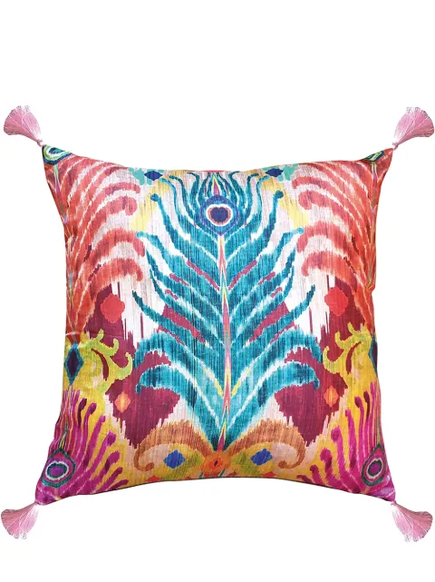 Les-Ottomans feather-print silk-blend cushion Pink MWC04
