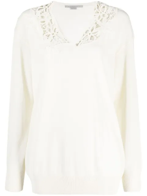 Stella McCartney lace-detail V-neck jumper White 603126S2246