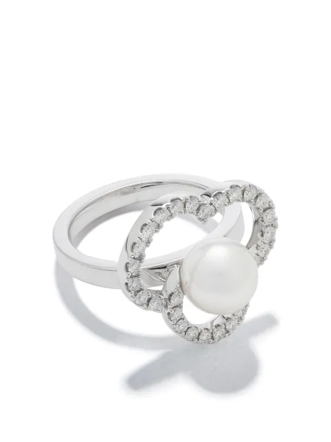 TASAKI 18kt white gold Collection Line Chants Akoya pearl and diamond ring Silver RPI4702W