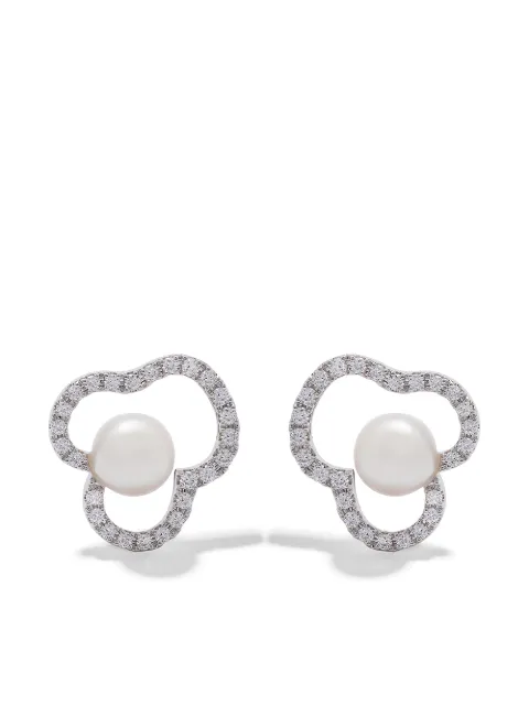 TASAKI 18kt white gold Collection Line Chants Akoya pearl diamond earrings Silver E4046W
