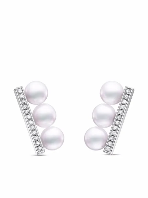 TASAKI 18kt white gold Collection Line Balance Neo Akoya pearl and diamond earrings Silver E4314W