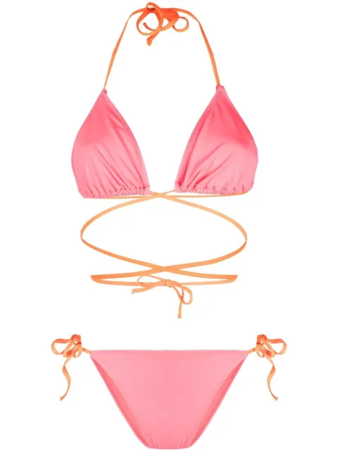 Noire Swimwear Tanning wrap-style bikini Pink NSW190TANNINGNEONPINKTOPBIKINI