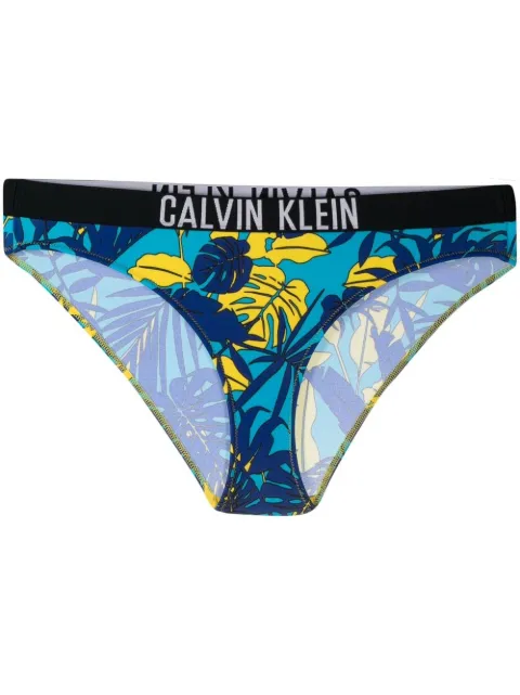 Calvin Klein tropical-print bikini bottoms Blue KW0KW012320G8