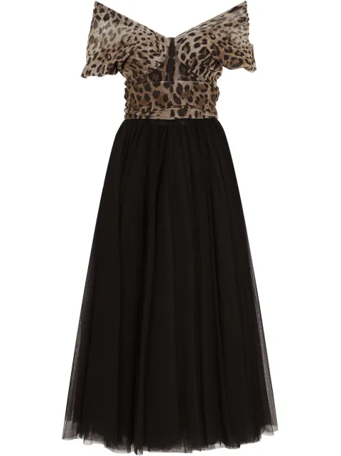 Dolce & Gabbana leopard print-panel tulle gown Black J6130TH9019