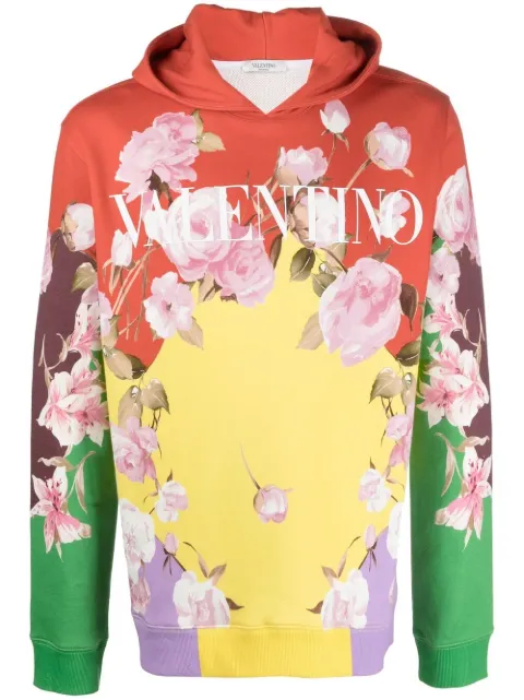 Valentino Garavani rose-print hoodie Yellow VMF18E7EM