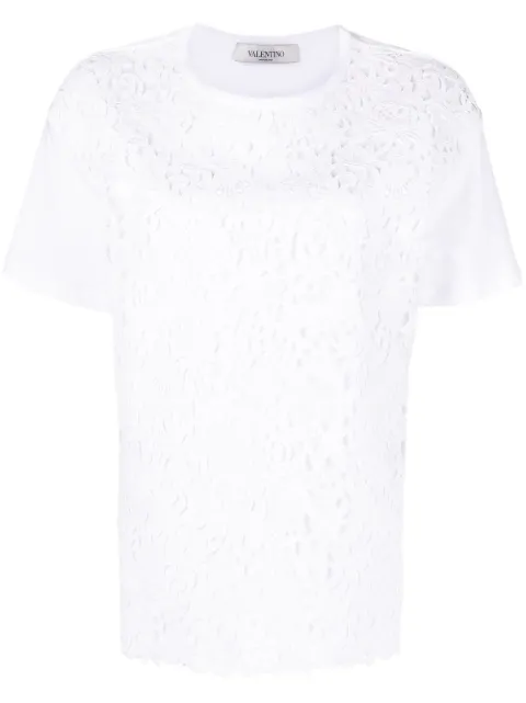 Valentino Garavani logo print lace-panel T-shirt White BMG12W6EF
