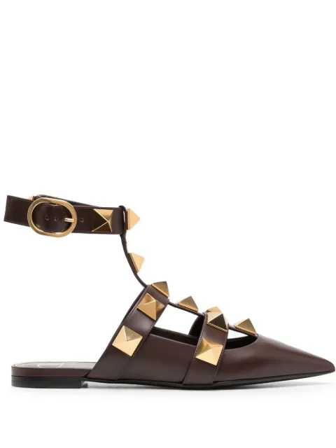 Valentino Garavani Rockstud-detail pointed-toe pumps Brown WS0BY5ZWM