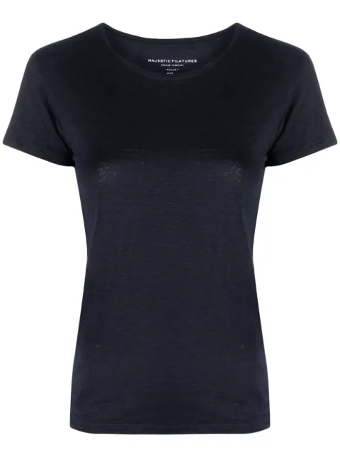 Majestic Filatures short-sleeved linen T-shirt Blue M011FTS162