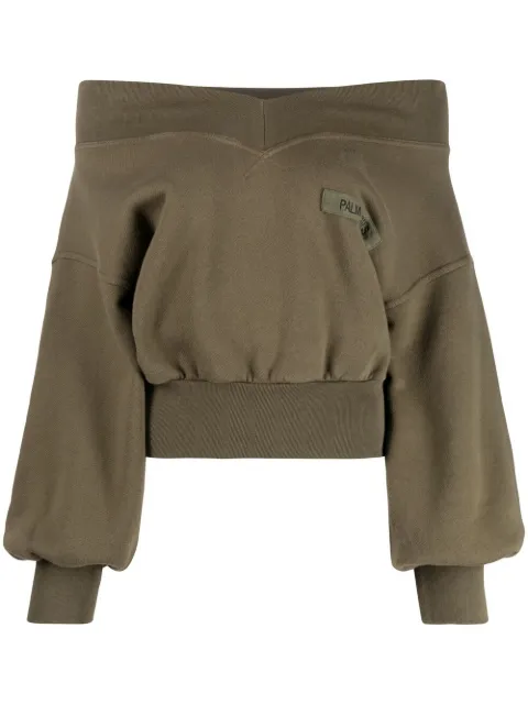 Palm Angels off-shoulder sweatshirt Green PWBA025S21FLE002