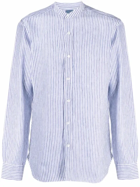 Barba band-collar striped linen shirt White LFU78P01703506U