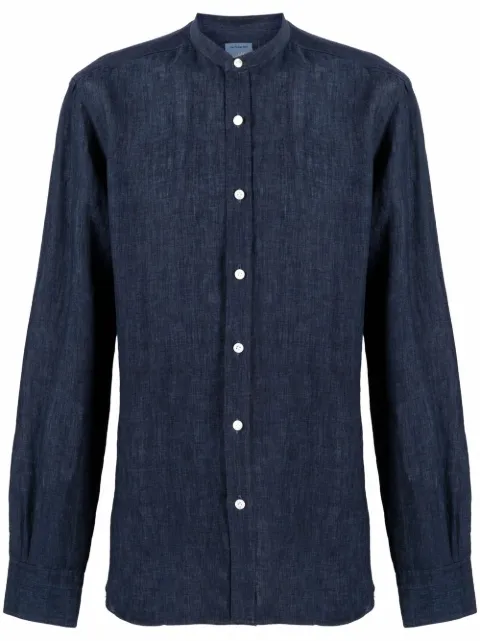 Barba band-collar linen shirt Blue LFU78P01707108U