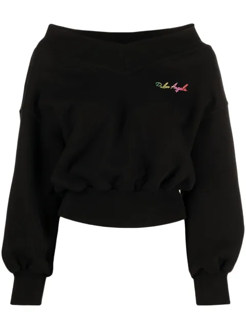 Palm Angels logo-print off-shoulder sweatshirt Black PWBA025S21FLE0011084
