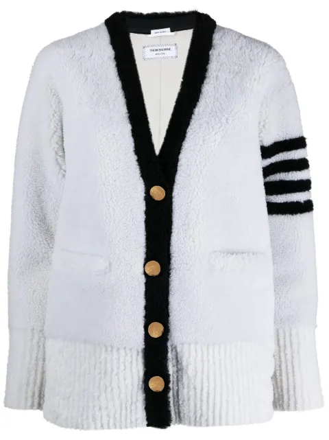 Thom Browne 4-Bar stripe shearling cardigan White FBC526C02821