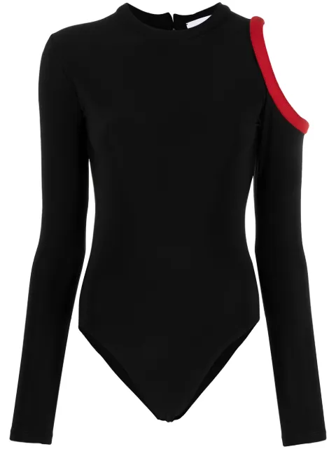 Atu Body Couture ghosting bodysuit with cut-away shoulder Black ATS21090