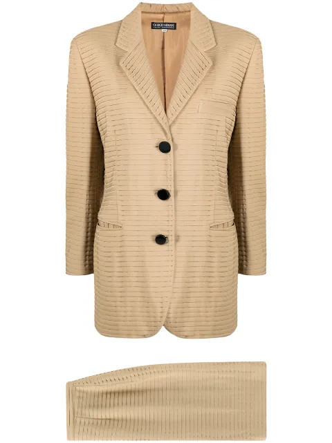 Giorgio Armani Pre-Owned 1990s ribbed skirt suit Neutrals GIGI450