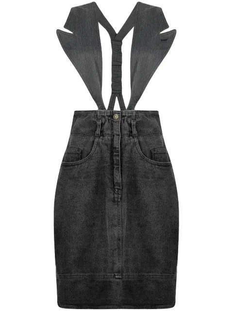 Moschino Pre-Owned 1990s detachable lapels denim skirt Grey MO380SH