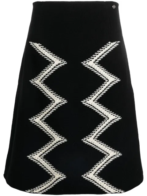 CHANEL Pre-Owned 2016-2017 intarsia knit A-line skirt Black 130933