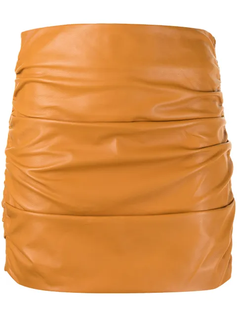 Michelle Mason ruched leather mini skirt Orange M7318